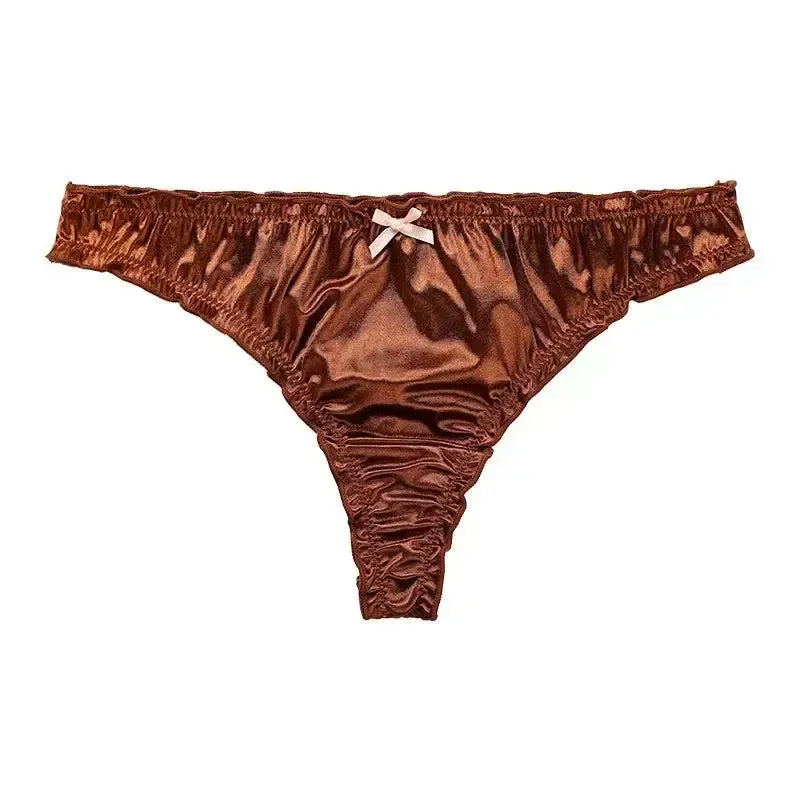 Glossy Satin Ruffle T-Back Briefs