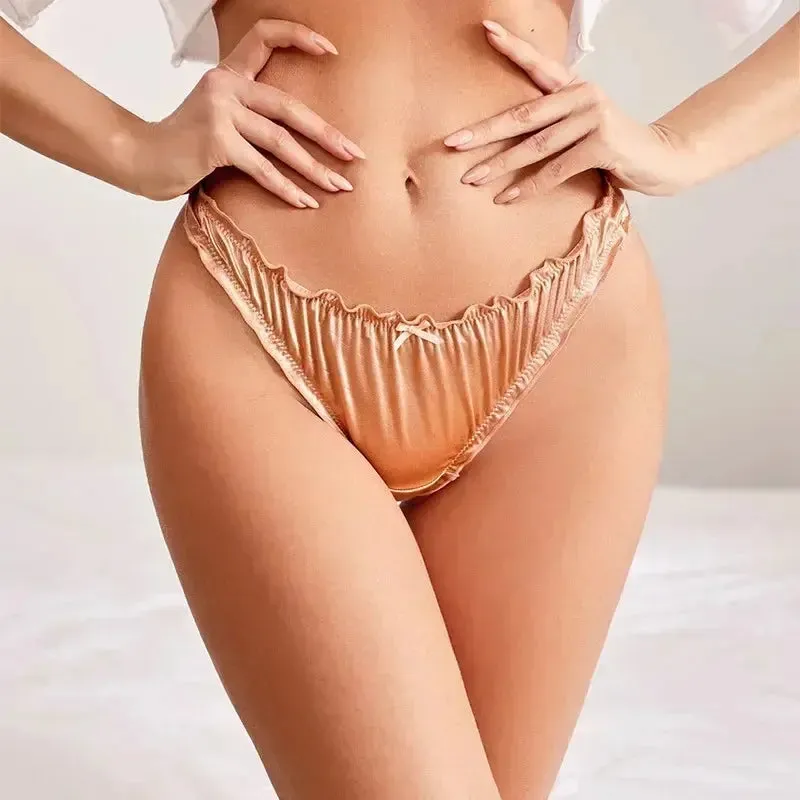 Glossy Satin Ruffle T-Back Briefs