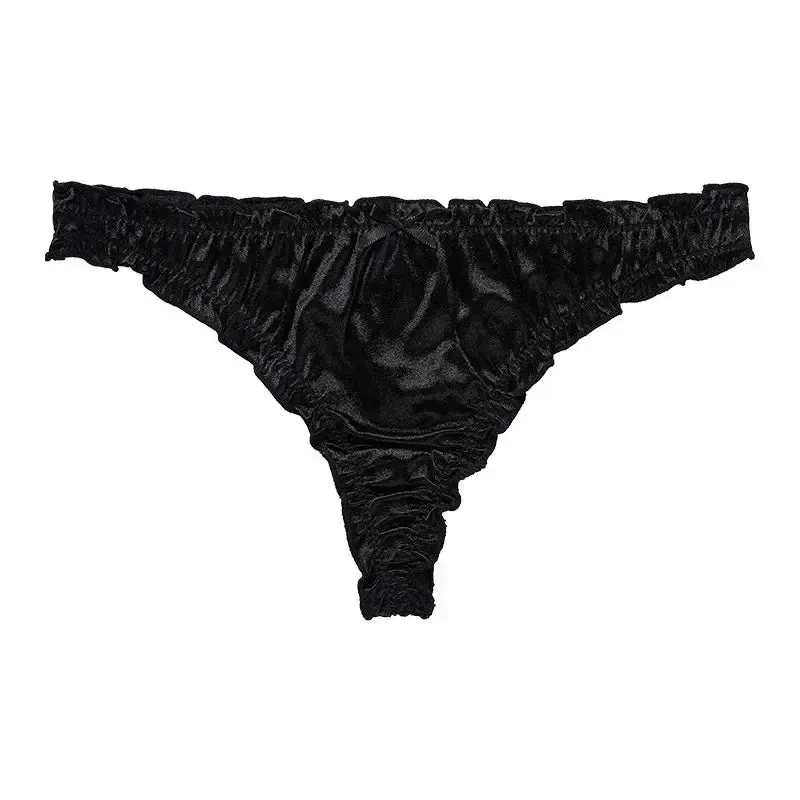 Glossy Satin Ruffle T-Back Briefs