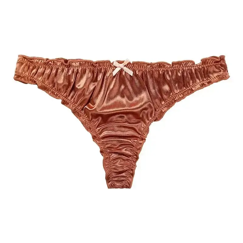 Glossy Satin Ruffle T-Back Briefs