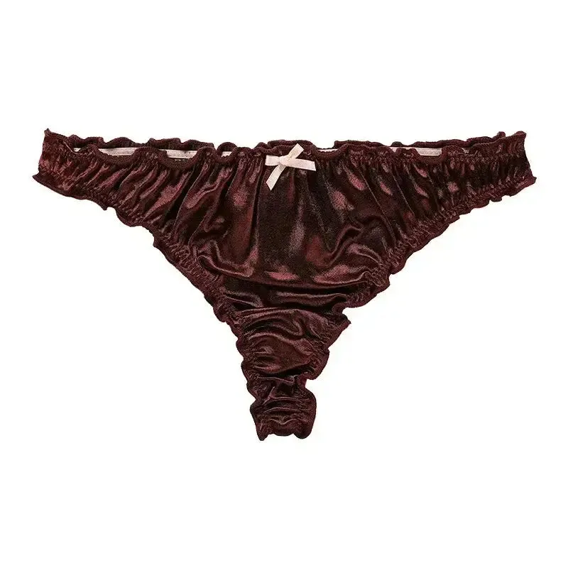Glossy Satin Ruffle T-Back Briefs