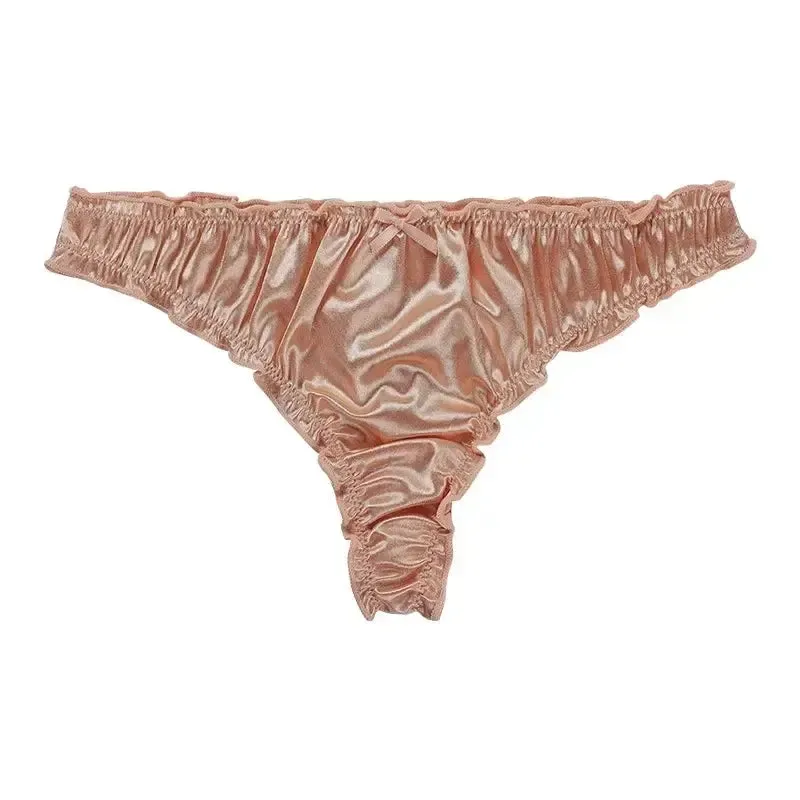 Glossy Satin Ruffle T-Back Briefs