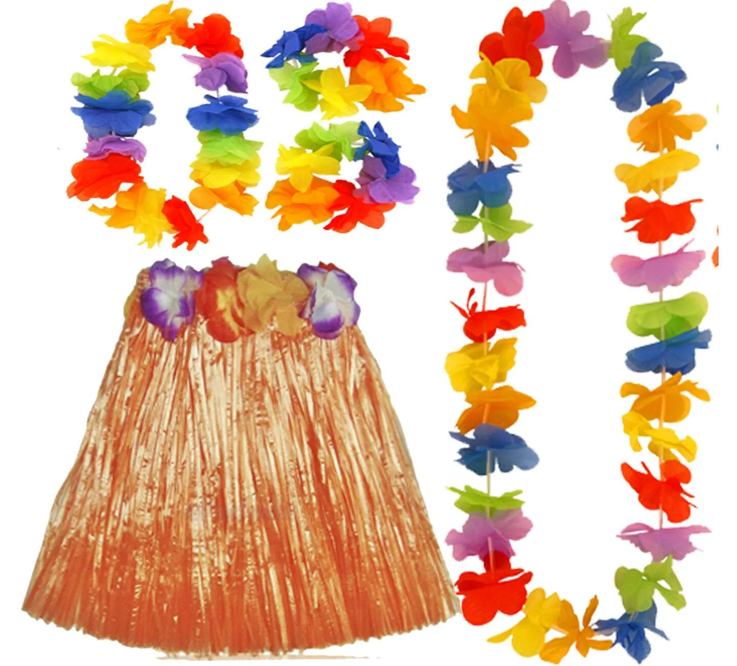 Hawaiian Hula Skirt 40cm Fancy Dress Costume And Lei Hula Set Ladies Girls