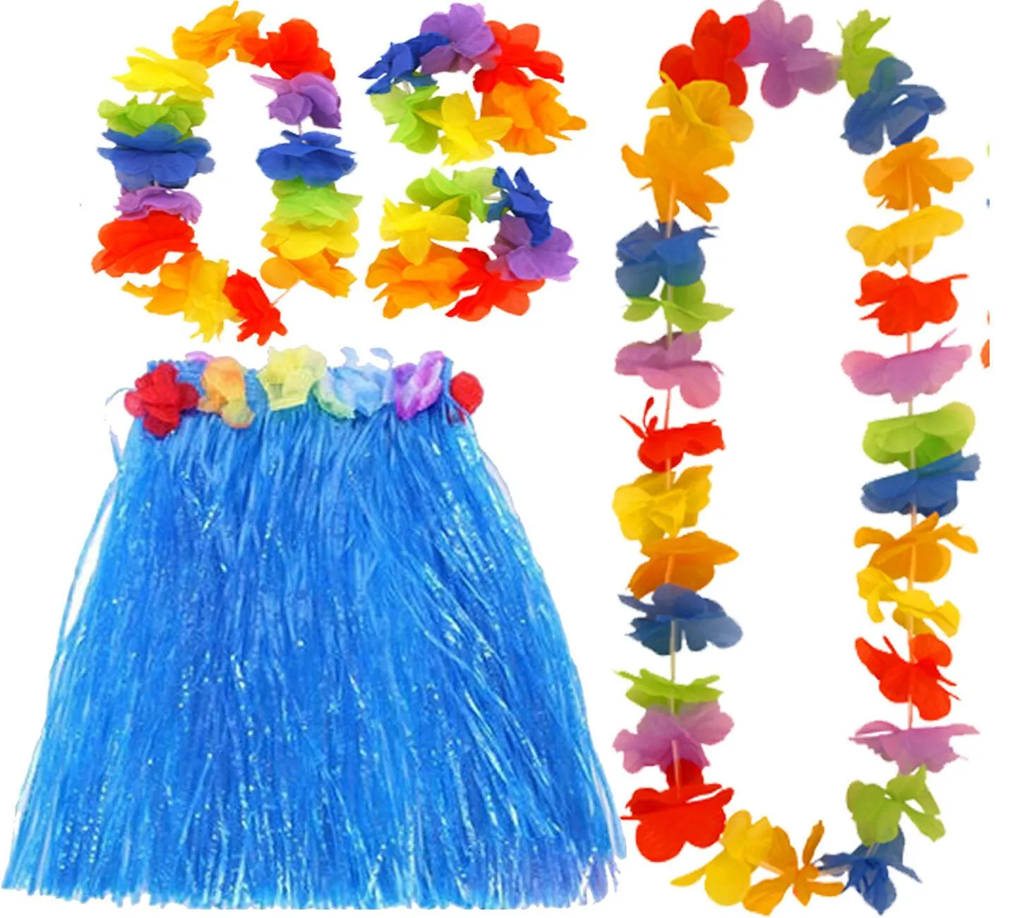 Hawaiian Hula Skirt 40cm Fancy Dress Costume And Lei Hula Set Ladies Girls