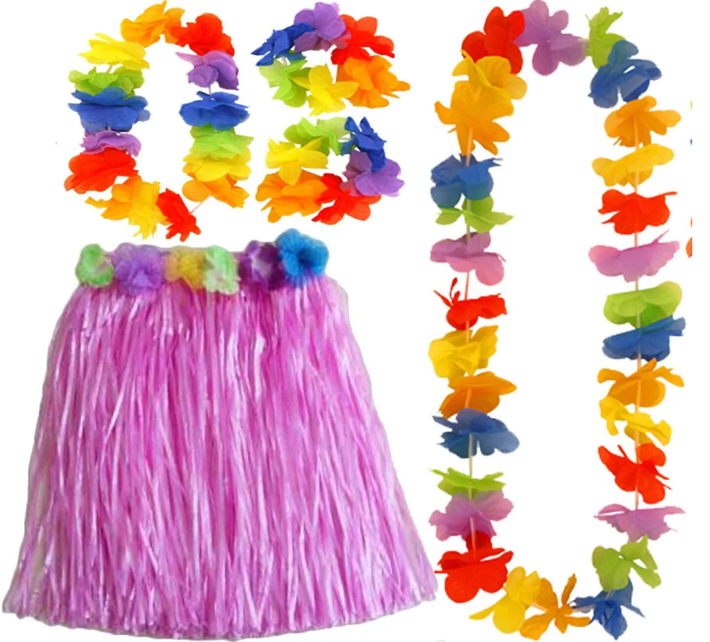 Hawaiian Hula Skirt 40cm Fancy Dress Costume And Lei Hula Set Ladies Girls