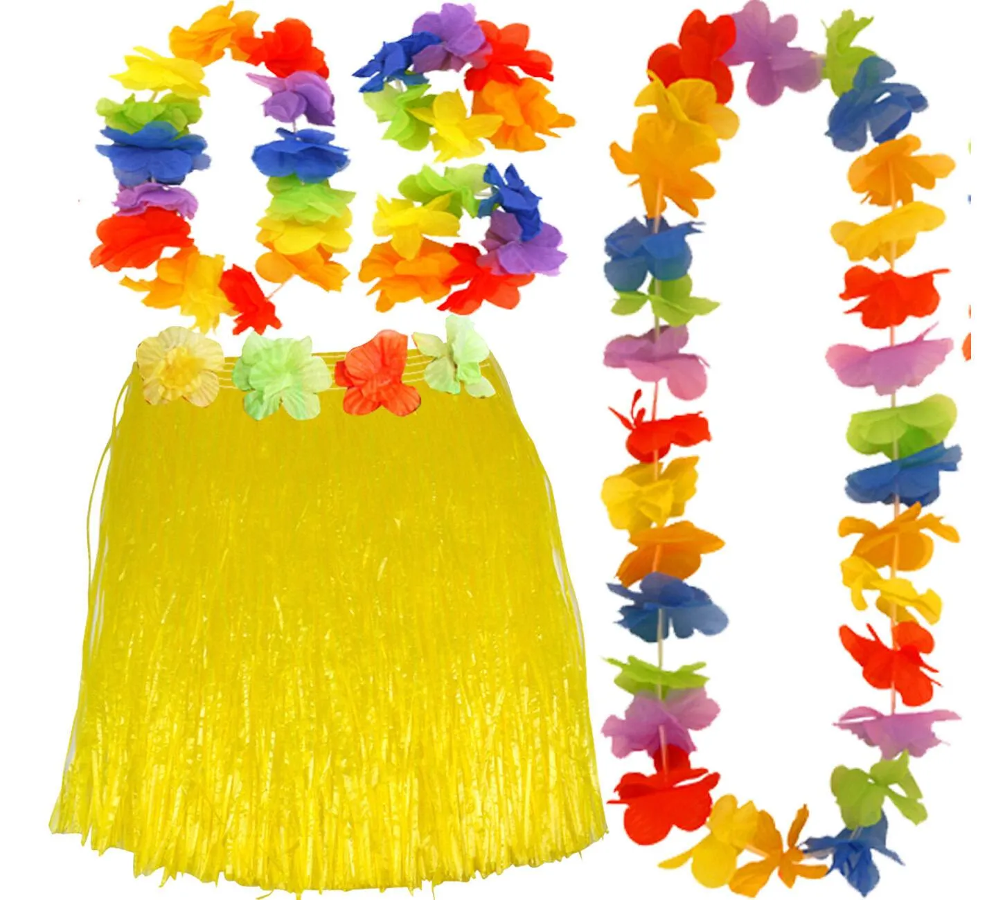 Hawaiian Hula Skirt 40cm Fancy Dress Costume And Lei Hula Set Ladies Girls