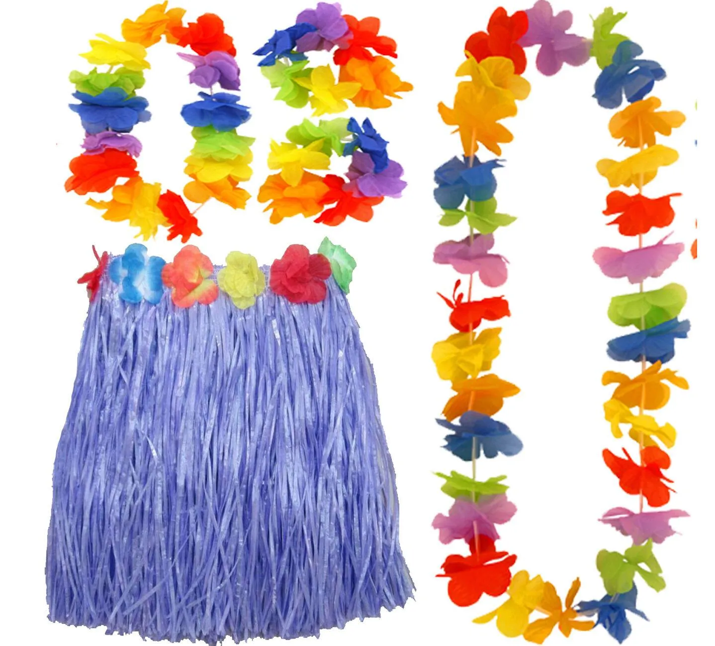 Hawaiian Hula Skirt 40cm Fancy Dress Costume And Lei Hula Set Ladies Girls