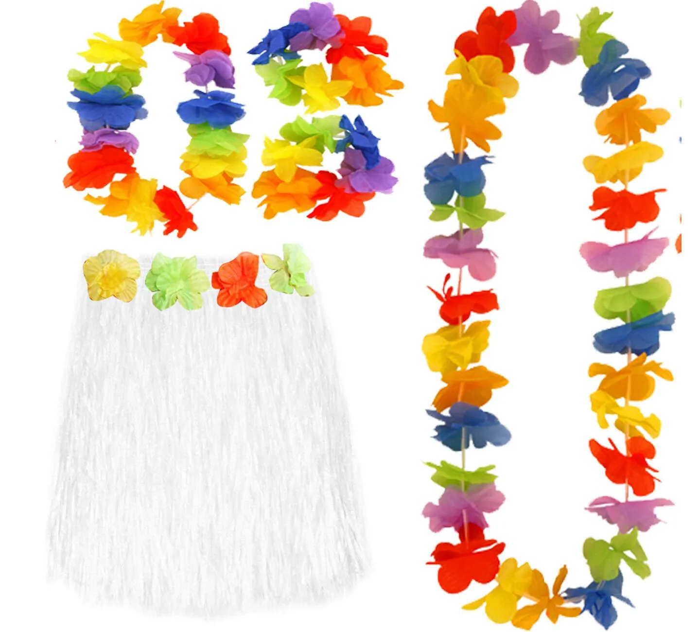 Hawaiian Hula Skirt 40cm Fancy Dress Costume And Lei Hula Set Ladies Girls