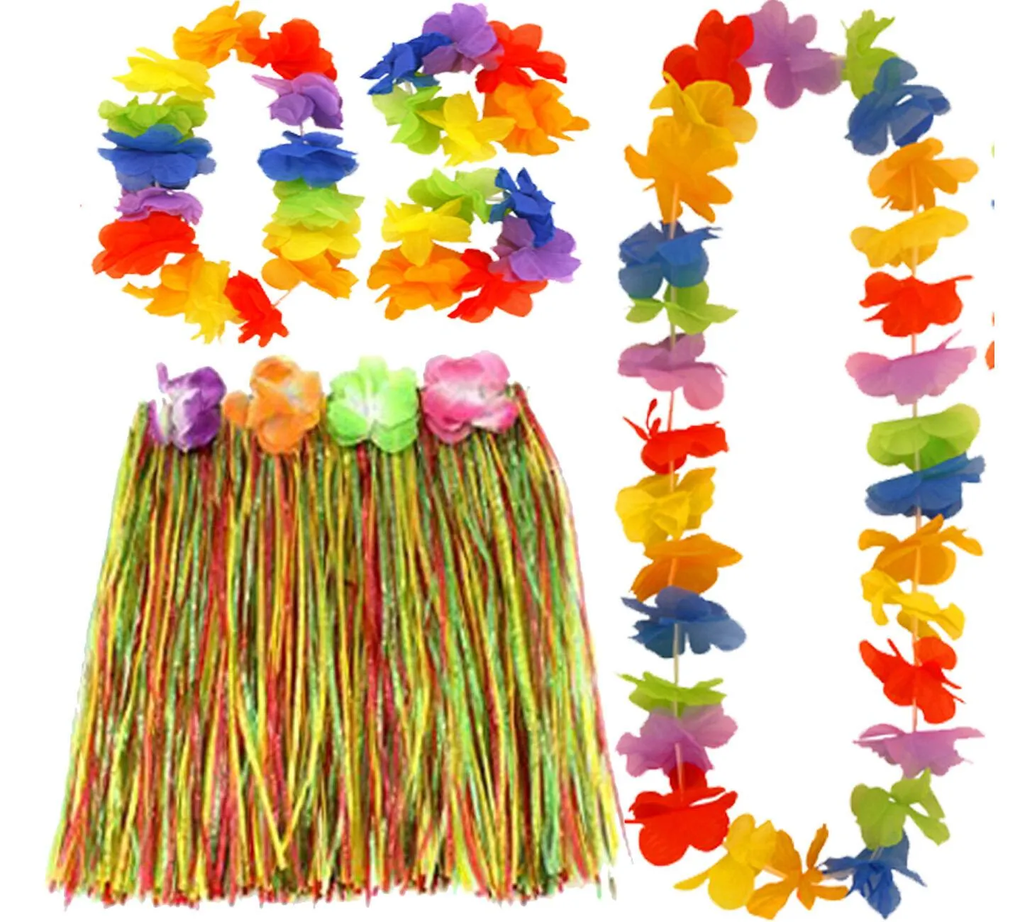 Hawaiian Hula Skirt 40cm Fancy Dress Costume And Lei Hula Set Ladies Girls