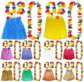 Hawaiian Hula Skirt 40cm Fancy Dress Costume And Lei Hula Set Ladies Girls