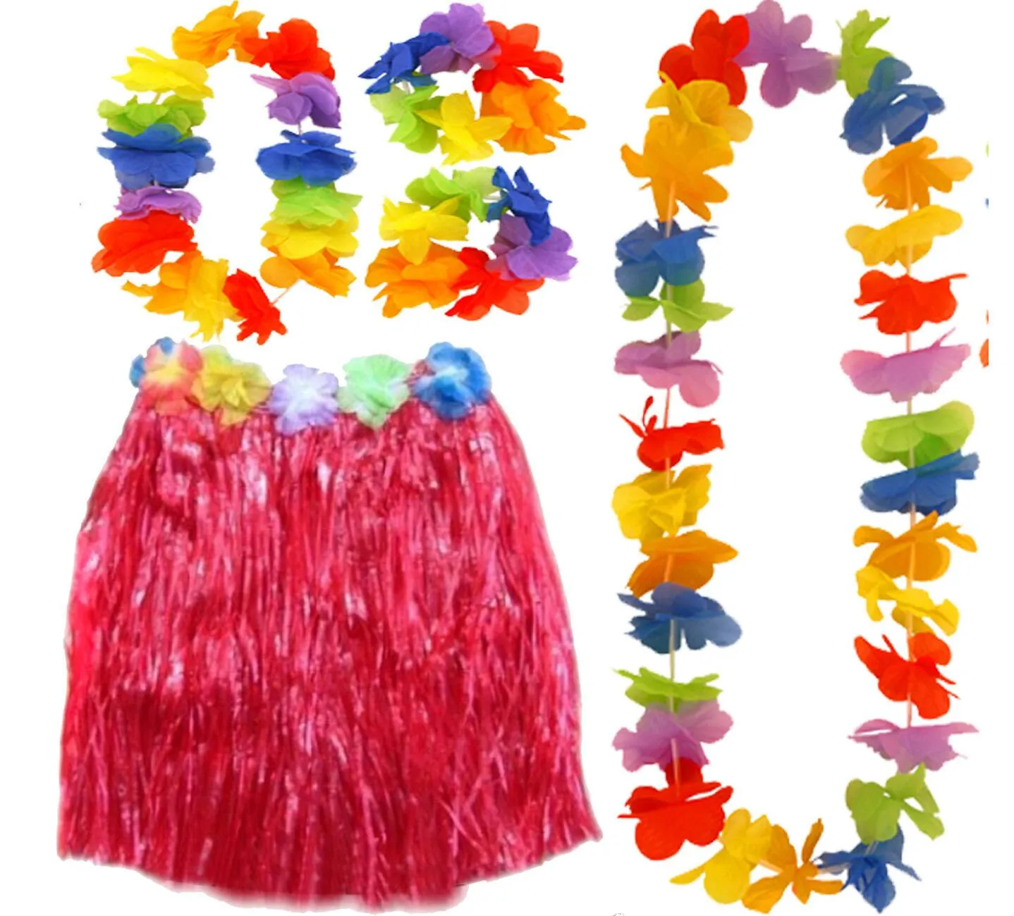 Hawaiian Hula Skirt 40cm Fancy Dress Costume And Lei Hula Set Ladies Girls