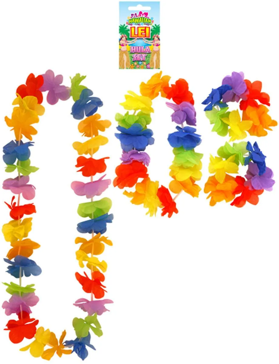 Hawaiian Hula Skirt 40cm Fancy Dress Costume And Lei Hula Set Ladies Girls