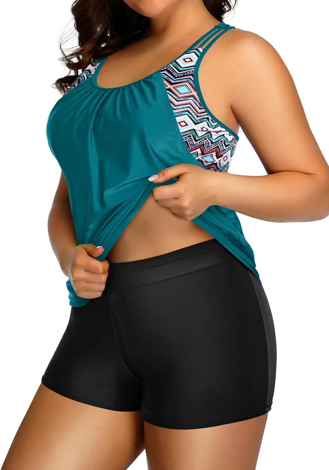 Holipick Plus Size Tankini Swimsuit for Women Two Piece Tummy Control Bathing Suit Blouson Racerback Tankini Top with Shorts