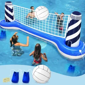 Inflatable Pool Games Volleyball Net Pool Float Set with 19" Beach Ball, Lighthouse Design  Floating Swimming Water Sports Toys for Adults & Kids, Perfect for Summer Pool Party Supply (112"X26"X35")