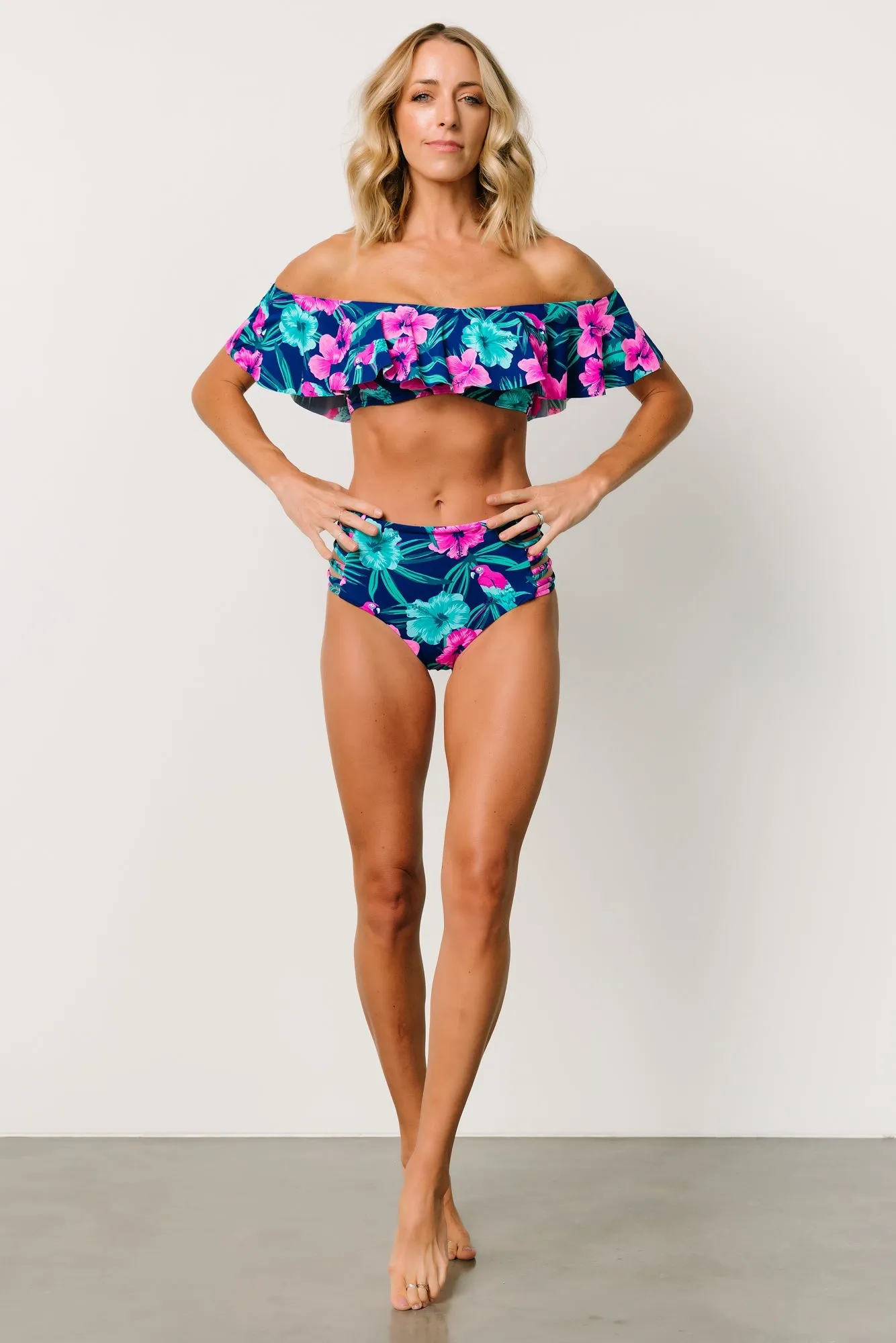 Keke Off Shoulder Bikini Top | Navy Tropical Floral