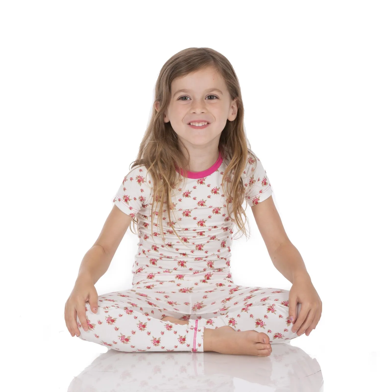 Kickee Pants Short Sleeve Pajama Set - Natural Rose Trellis