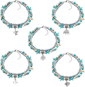 Knana 5Pcs Shell Anklet for Women Beach Adjustable Anklets Bohemian Style Shell Foot Chain for Women