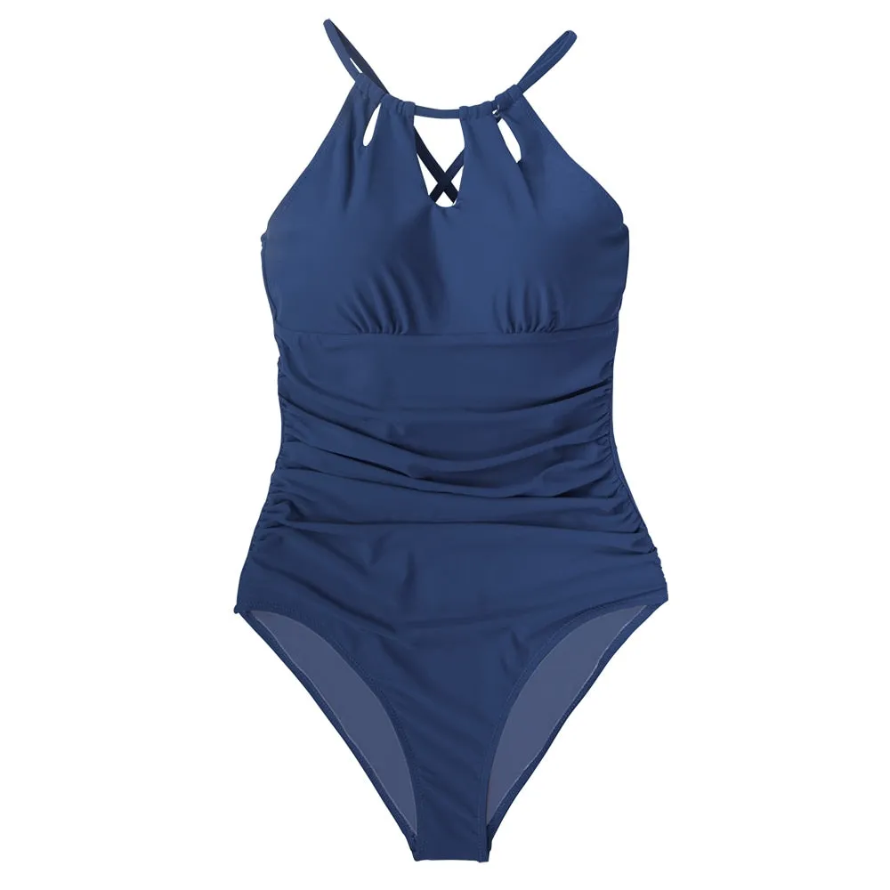 Ladies Lace Up Back One-Piece Cut Out black tummy control Swimsuit