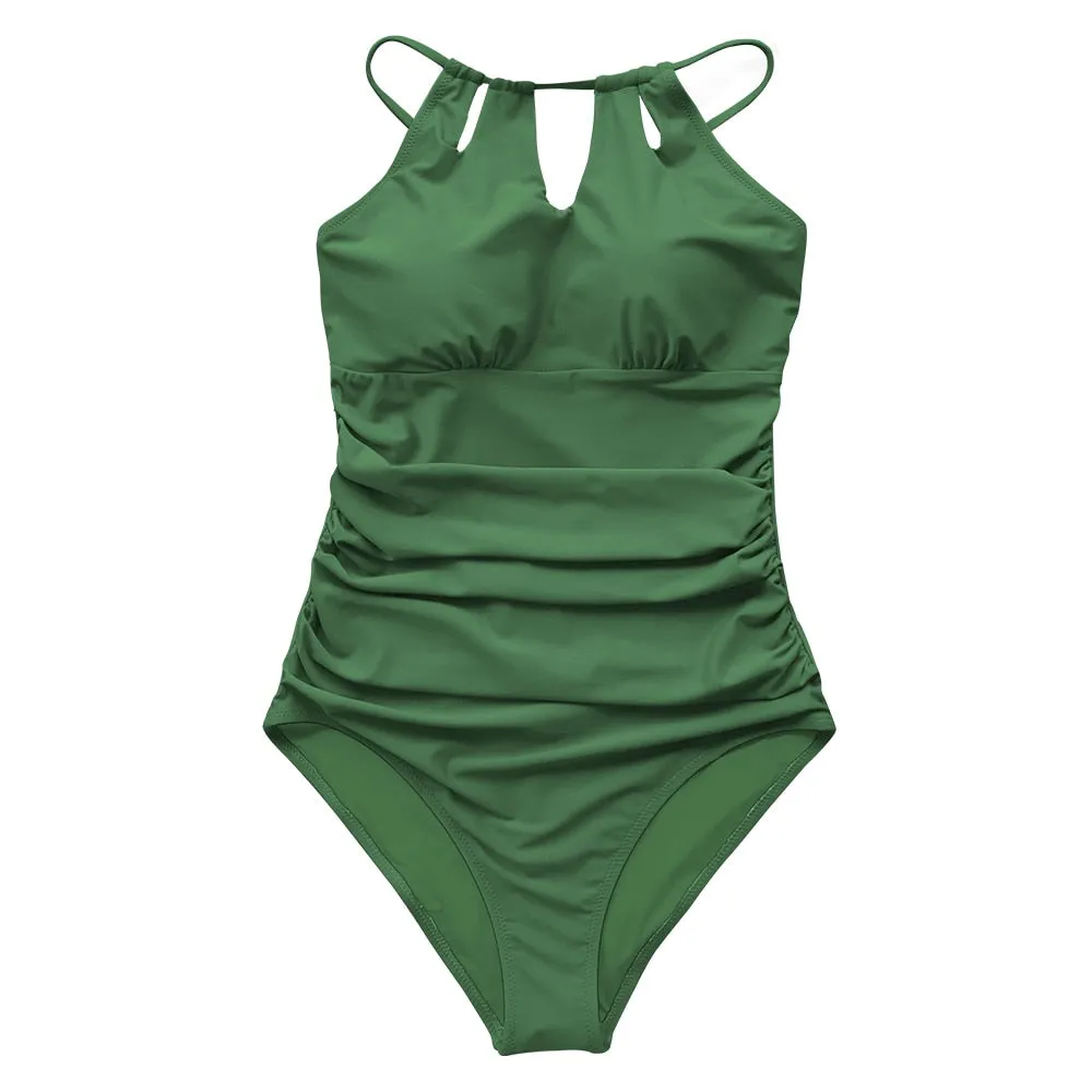 Ladies Lace Up Back One-Piece Cut Out black tummy control Swimsuit