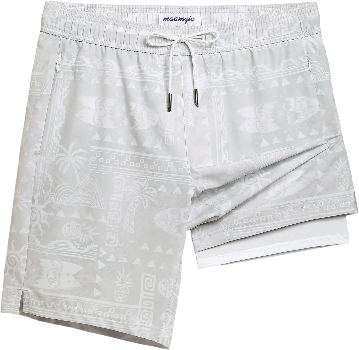 maamgic Mens Swim Trunks with Compression Liner 9 Inch Stretch Quick Dry Swim Shorts with Zipper Pockets Swimwear