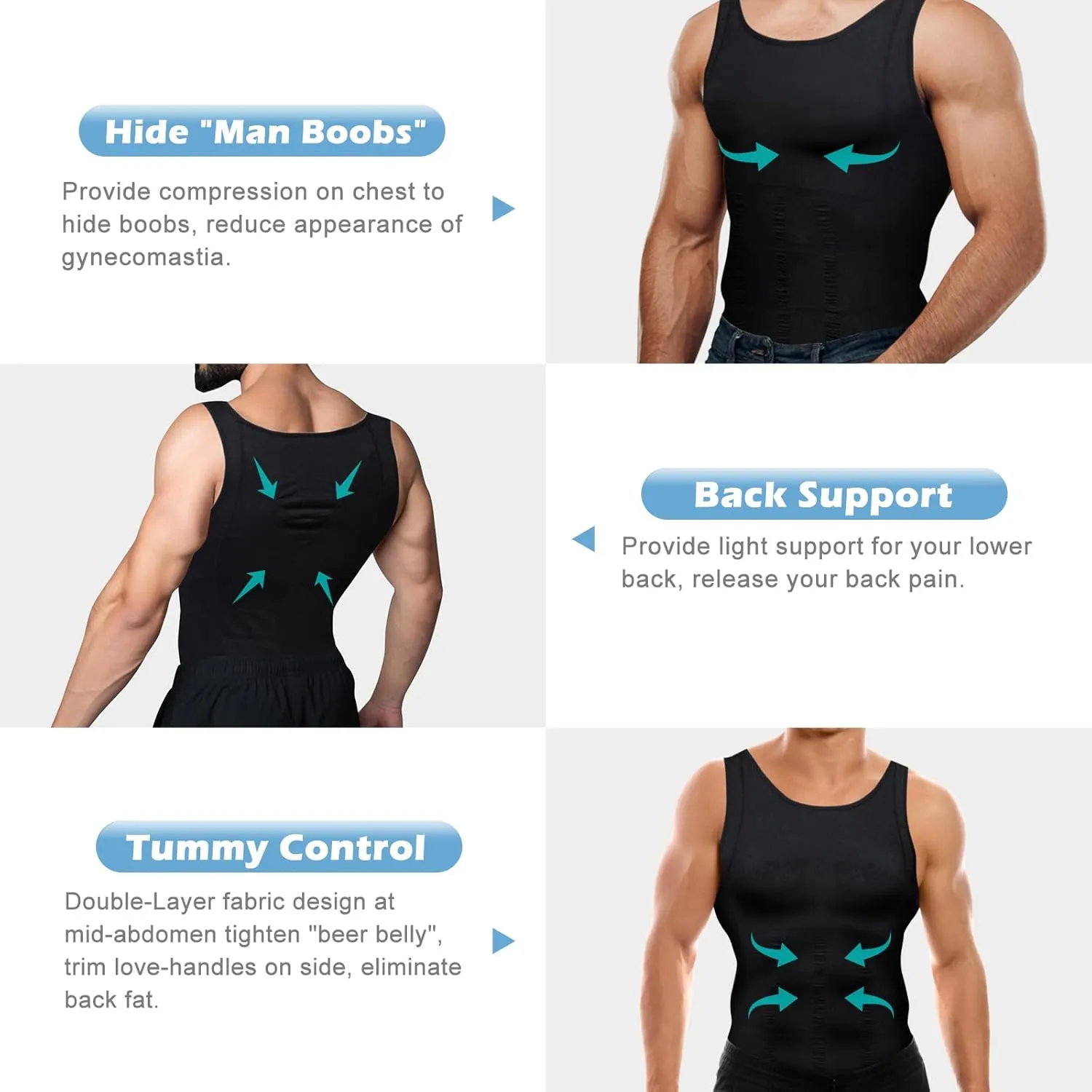 Mens Compression Shirt Slimming Body Shaper Vest Workout Tank Tops Abs Abdomen Undershirts