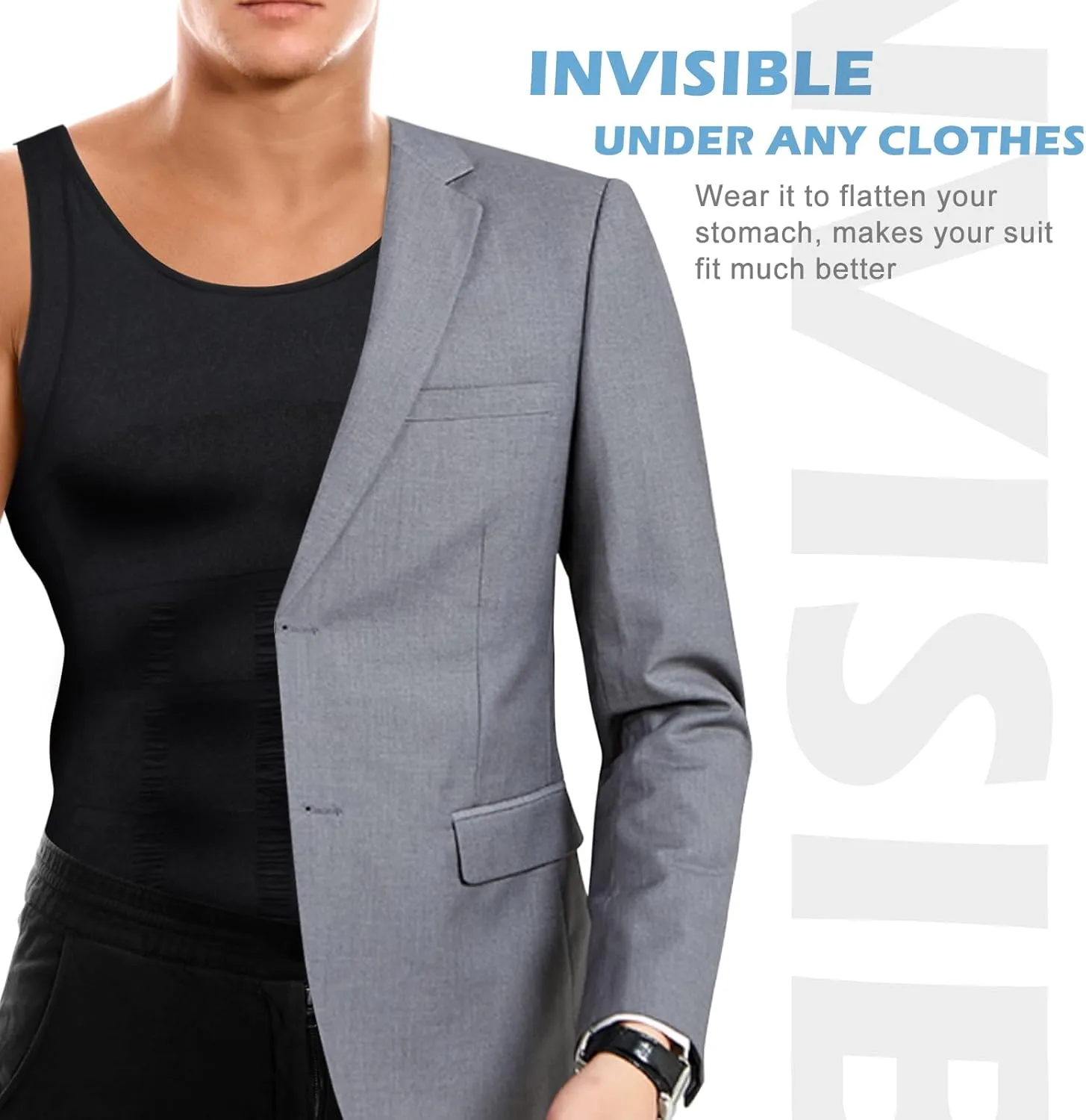 Mens Compression Shirt Slimming Body Shaper Vest Workout Tank Tops Abs Abdomen Undershirts