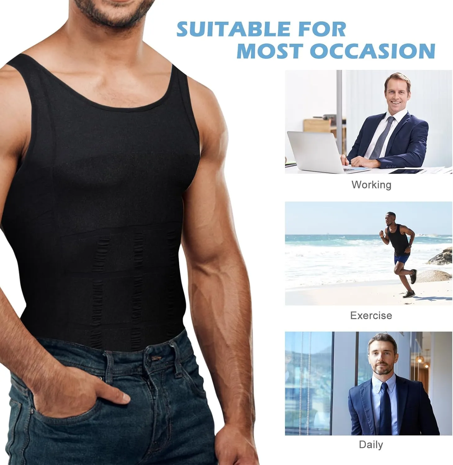 Mens Compression Shirt Slimming Body Shaper Vest Workout Tank Tops Abs Abdomen Undershirts