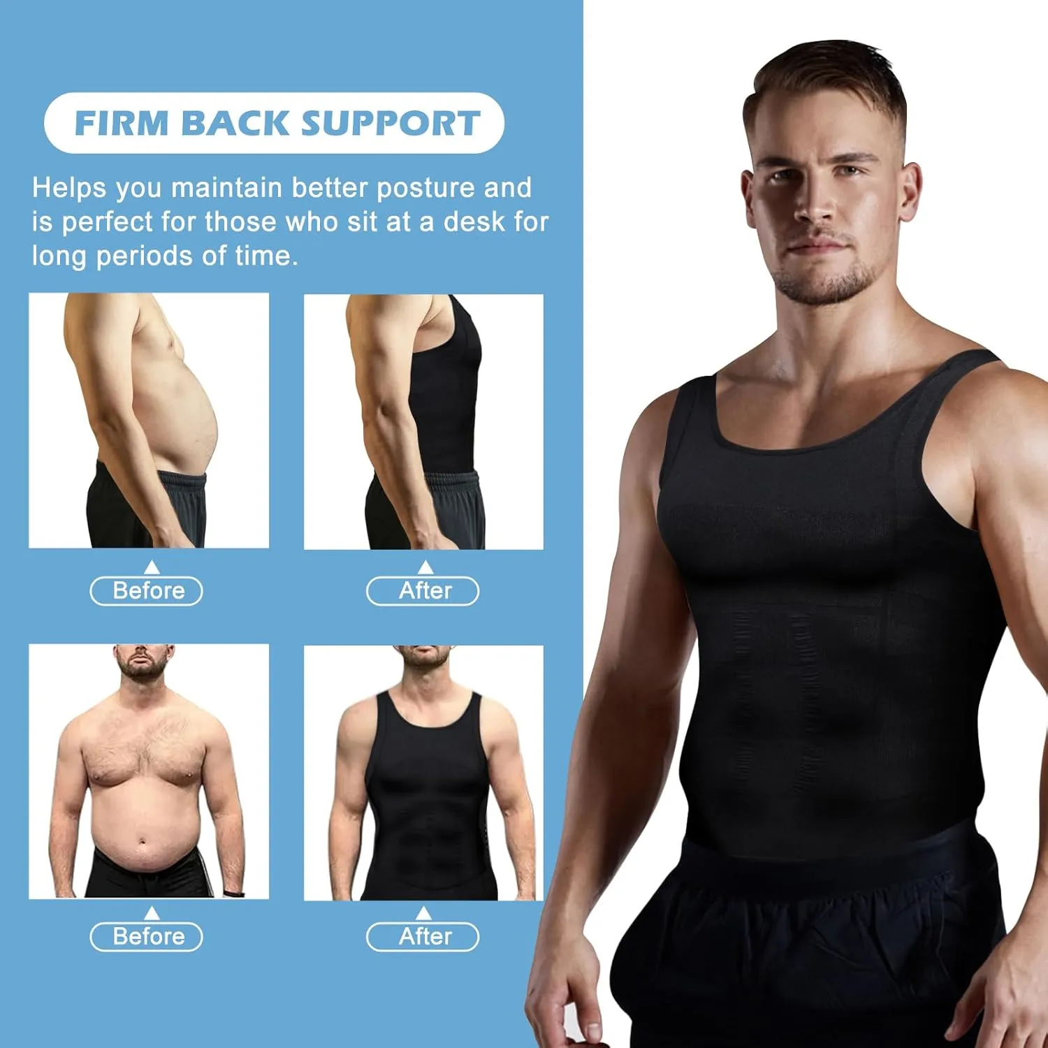 Mens Compression Shirt Slimming Body Shaper Vest Workout Tank Tops Abs Abdomen Undershirts