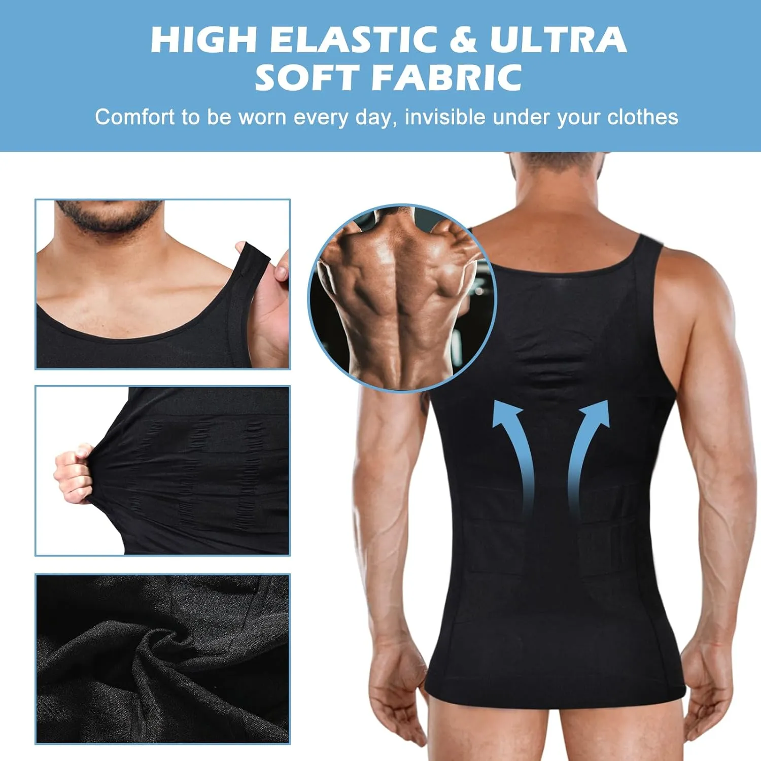 Mens Compression Shirt Slimming Body Shaper Vest Workout Tank Tops Abs Abdomen Undershirts