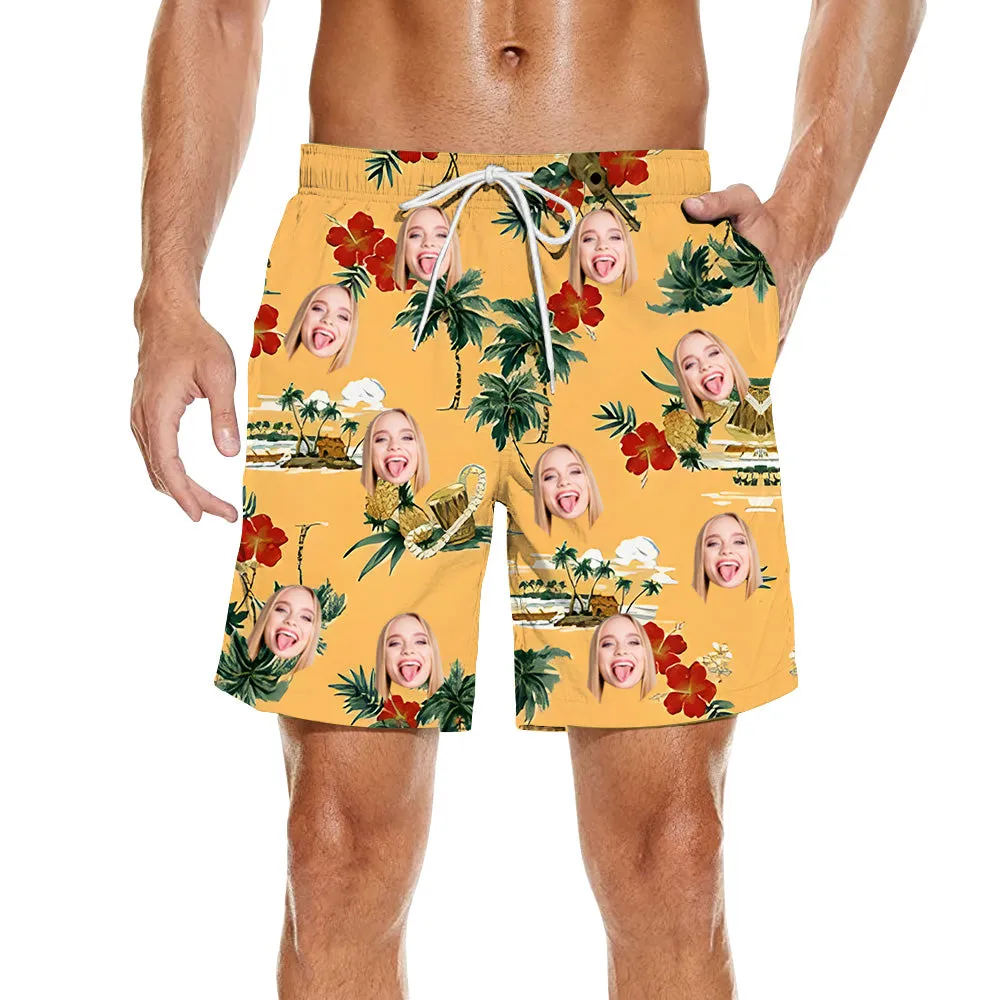 Men's Customized Beach Shorts Retro Fashionable Vacation Shorts Summer Vacation Wear Shorts with Pockets and Drawstrings