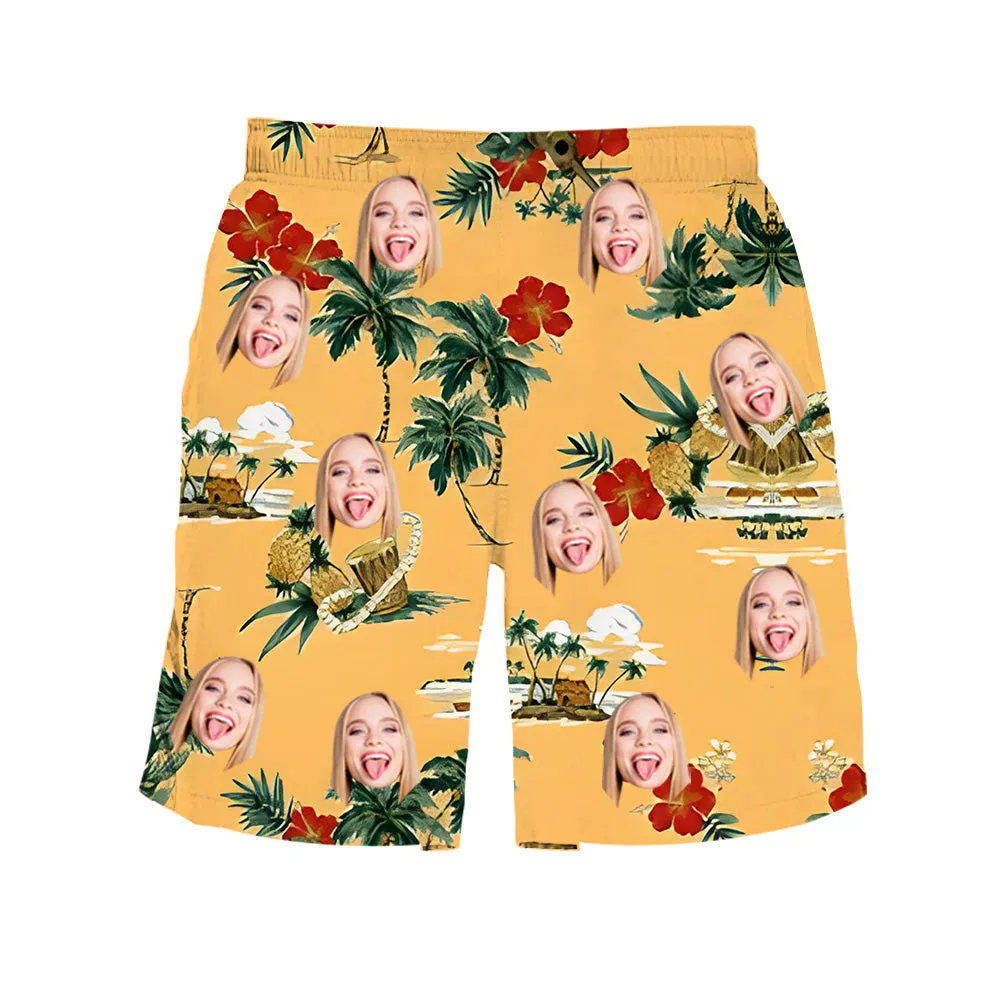 Men's Customized Beach Shorts Retro Fashionable Vacation Shorts Summer Vacation Wear Shorts with Pockets and Drawstrings