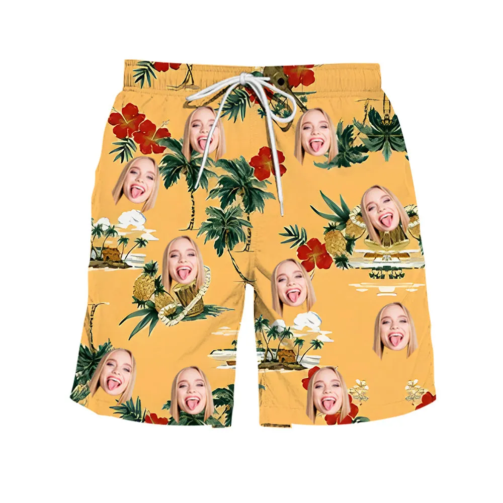 Men's Customized Beach Shorts Retro Fashionable Vacation Shorts Summer Vacation Wear Shorts with Pockets and Drawstrings