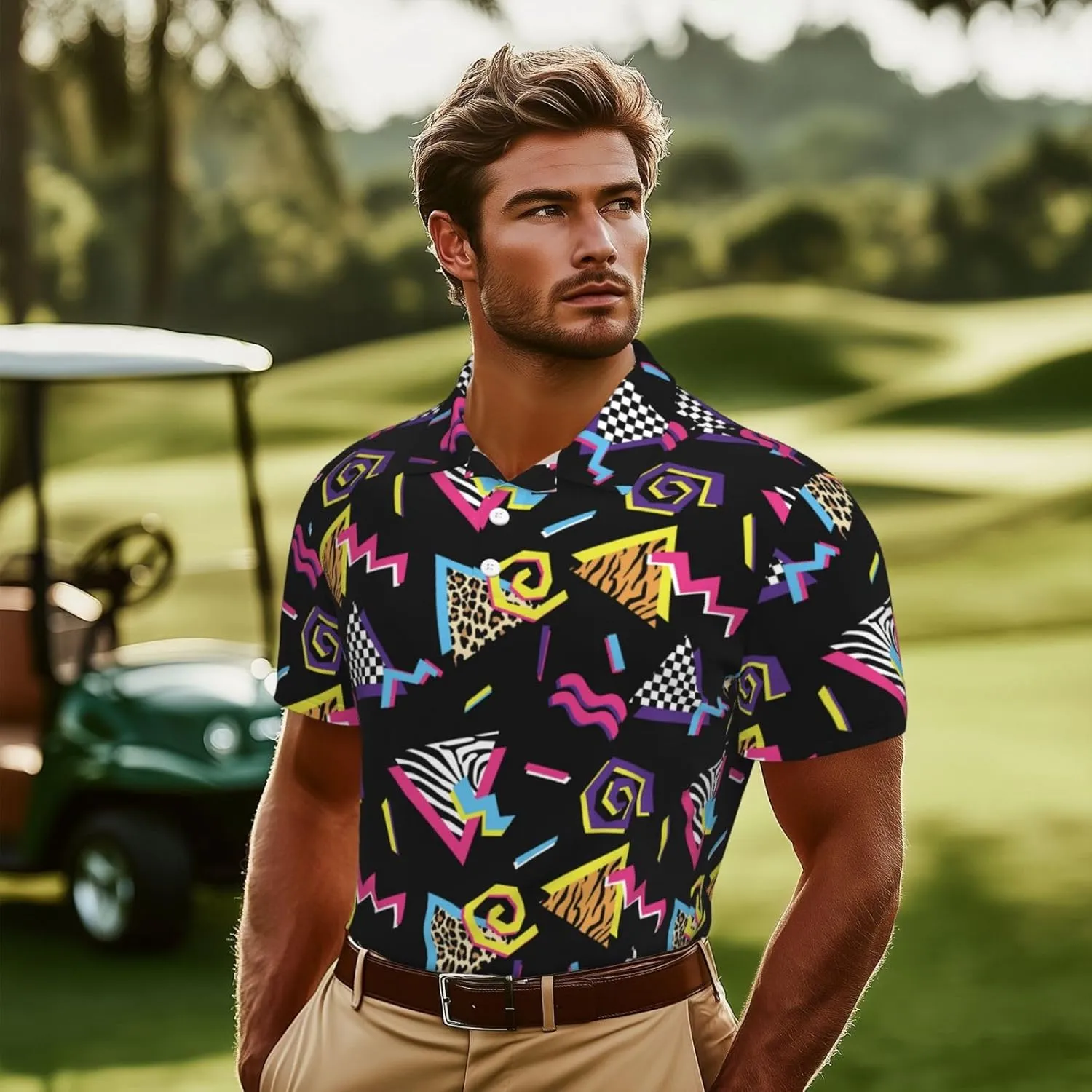 Mens Shirt Short Sleeve Dry Fit Performance Athletic Sports Daily Casual Collared Shirts for Men