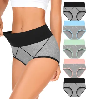 MISSWHO Womens High Waisted Cotton Underwear Full Coverage Soft Double-Layer Waistedband Panties (Regular & Plus Size)