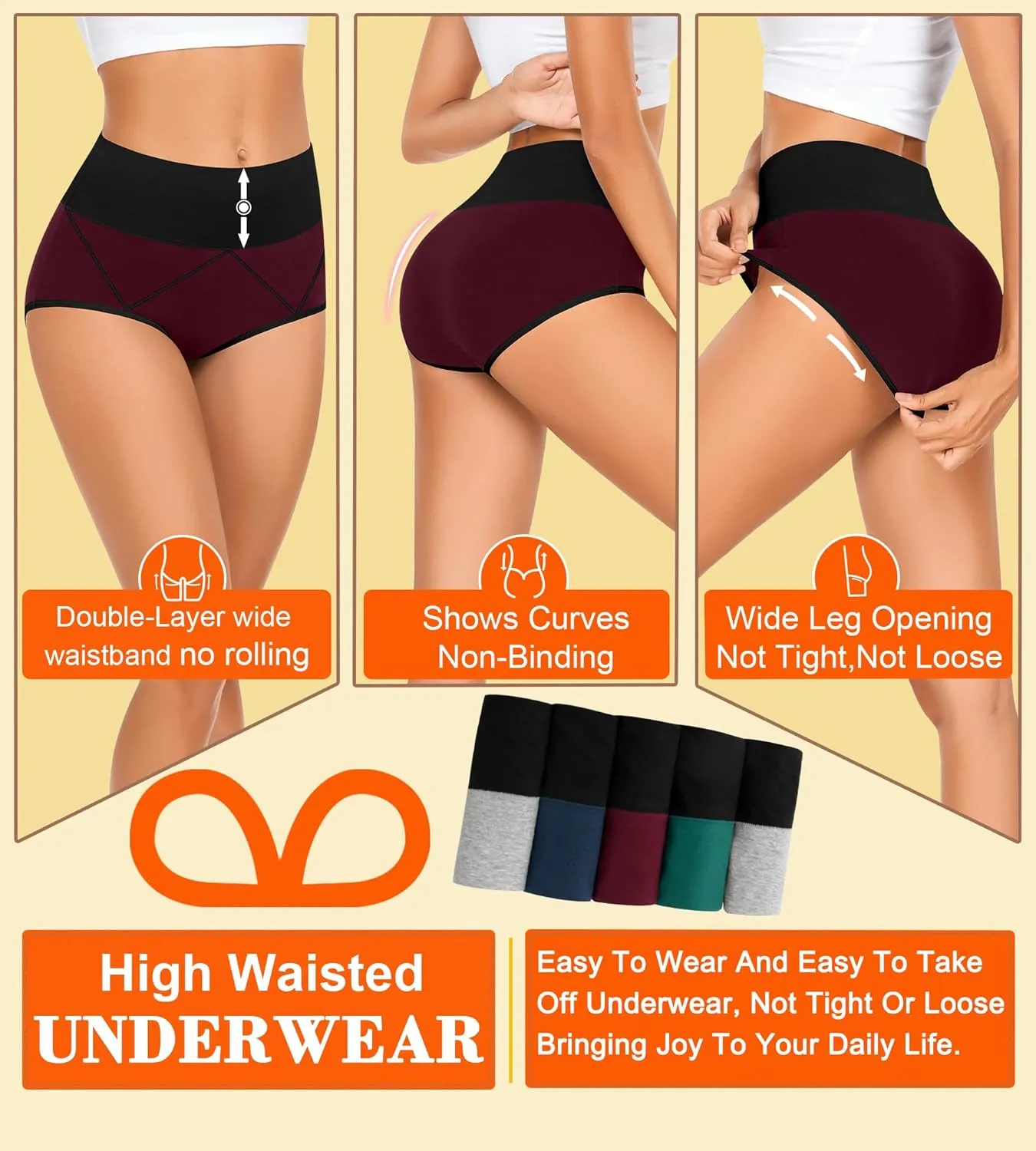 MISSWHO Womens High Waisted Cotton Underwear Full Coverage Soft Double-Layer Waistedband Panties (Regular & Plus Size)