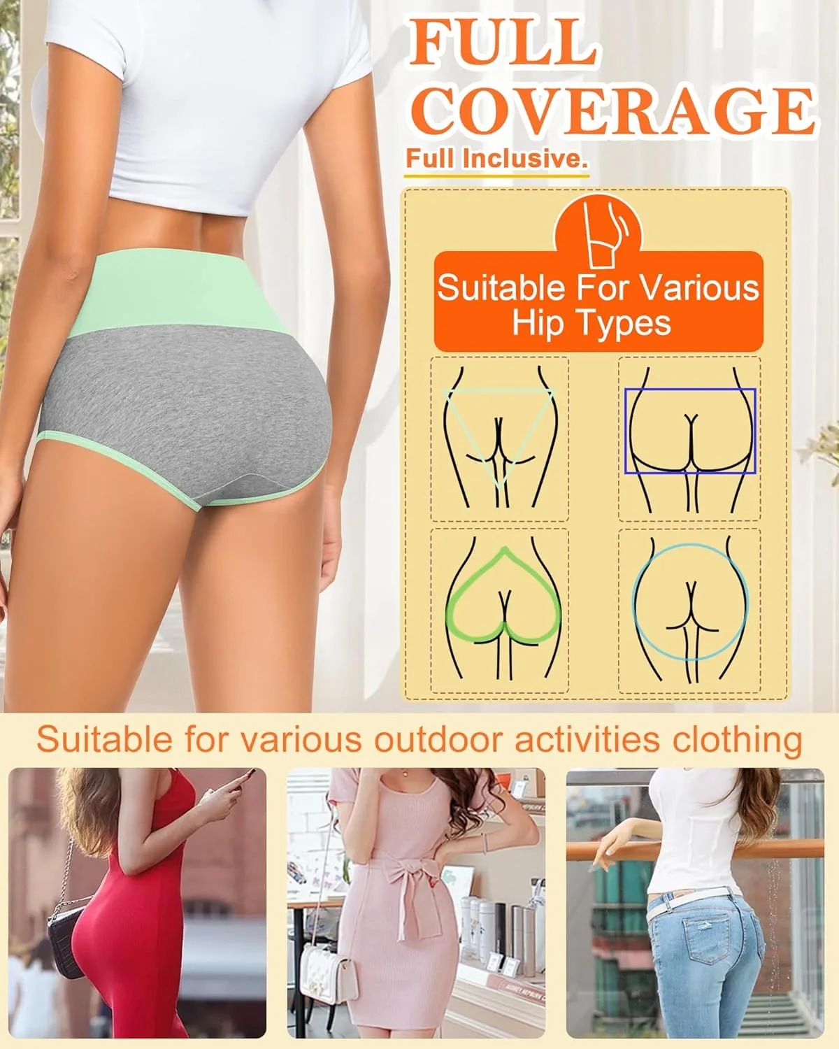 MISSWHO Womens High Waisted Cotton Underwear Full Coverage Soft Double-Layer Waistedband Panties (Regular & Plus Size)