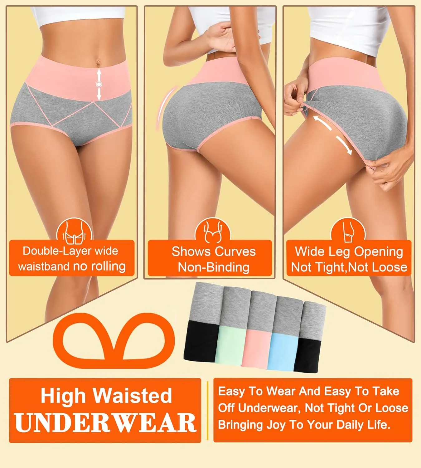 MISSWHO Womens High Waisted Cotton Underwear Full Coverage Soft Double-Layer Waistedband Panties (Regular & Plus Size)