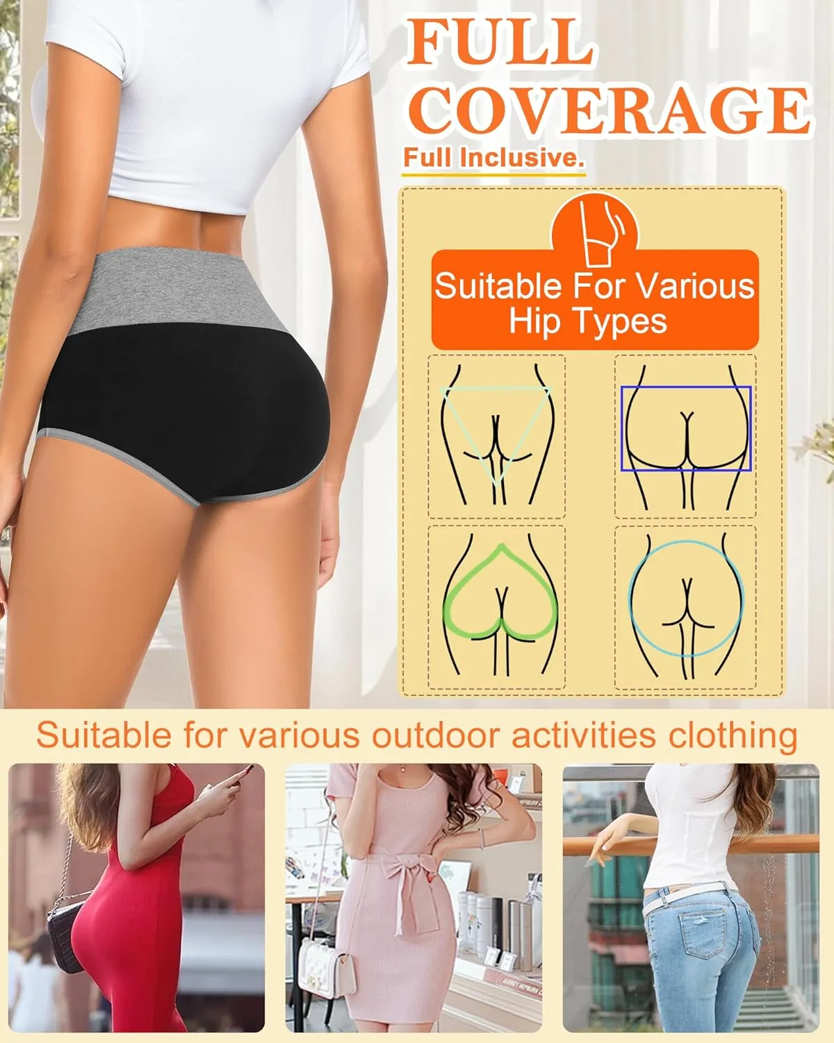 MISSWHO Womens High Waisted Cotton Underwear Full Coverage Soft Double-Layer Waistedband Panties (Regular & Plus Size)