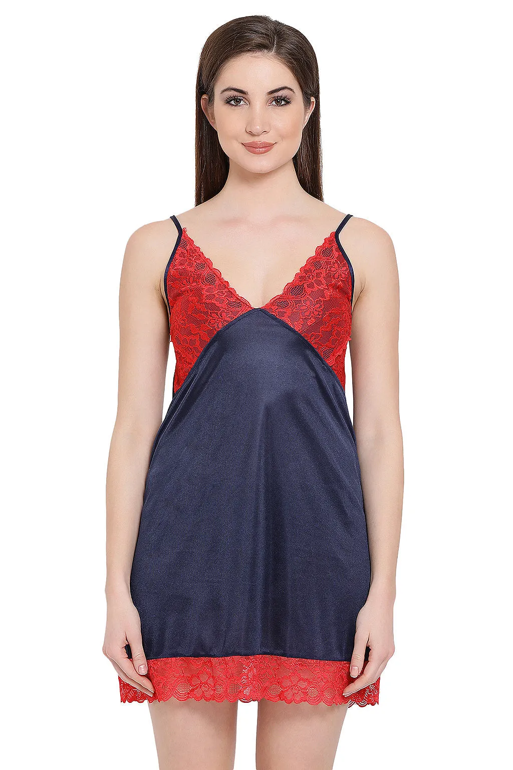 Navy Blue Satin Short Night Dress & Robe Set