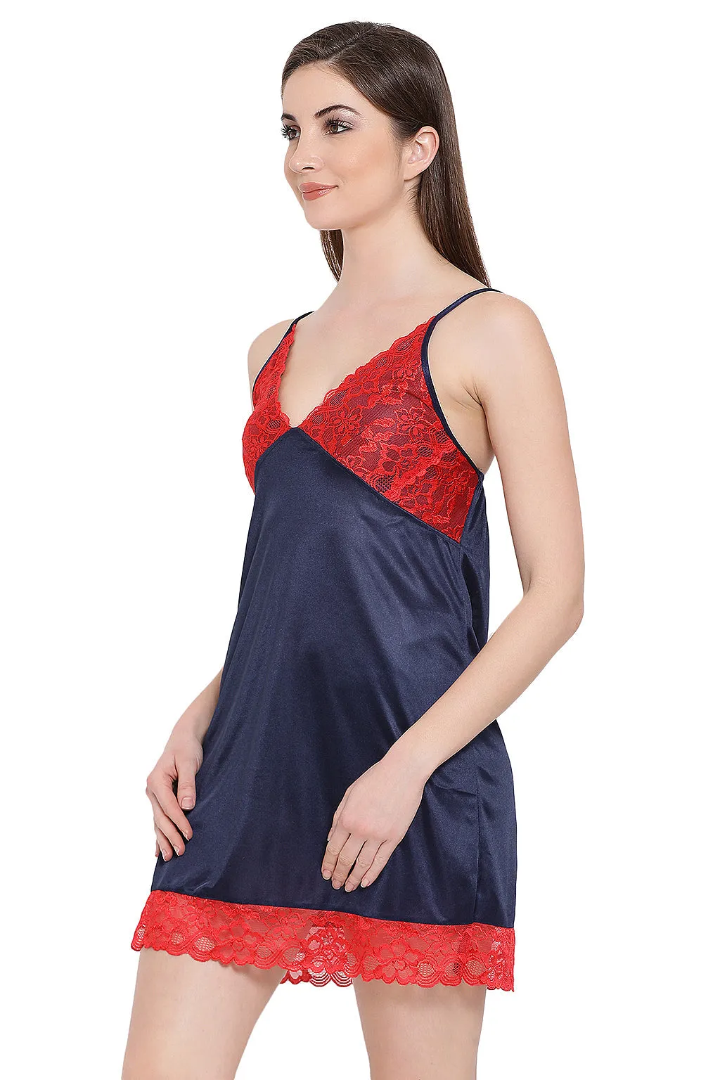 Navy Blue Satin Short Night Dress & Robe Set