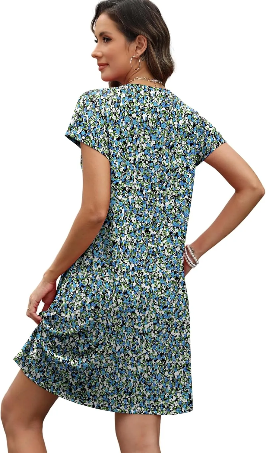 OFEEFAN Summer Dresses for Women Beach Cover Ups for Women with Pockets V Neck Swimsuit Loose Fit