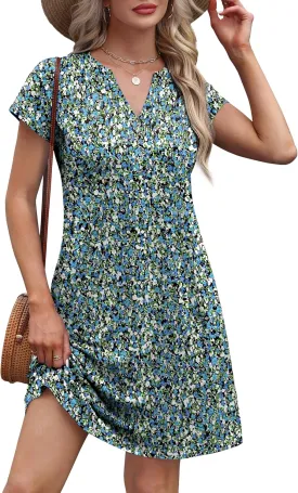 OFEEFAN Summer Dresses for Women Beach Cover Ups for Women with Pockets V Neck Swimsuit Loose Fit