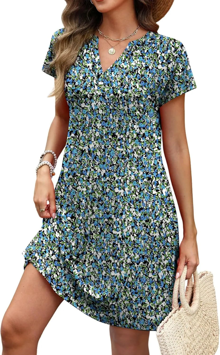 OFEEFAN Summer Dresses for Women Beach Cover Ups for Women with Pockets V Neck Swimsuit Loose Fit