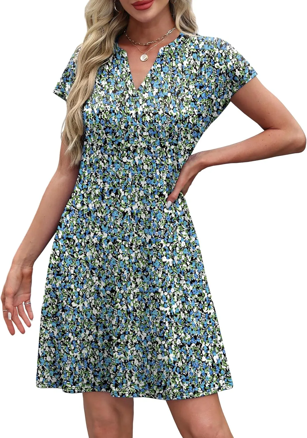 OFEEFAN Summer Dresses for Women Beach Cover Ups for Women with Pockets V Neck Swimsuit Loose Fit