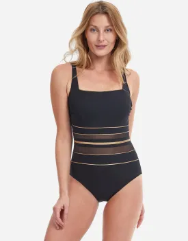 Onyx Square Neck Tank Swimsuit - Black and Gold