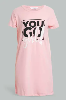 Pink Prinked Night Dress For Baby Girls