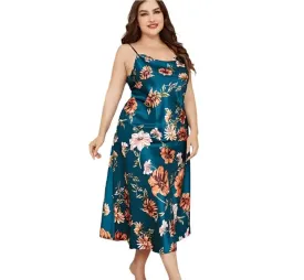 Plus Size Satin Nightgown – XL-5XL Silky Suspender Sleepwear for Women