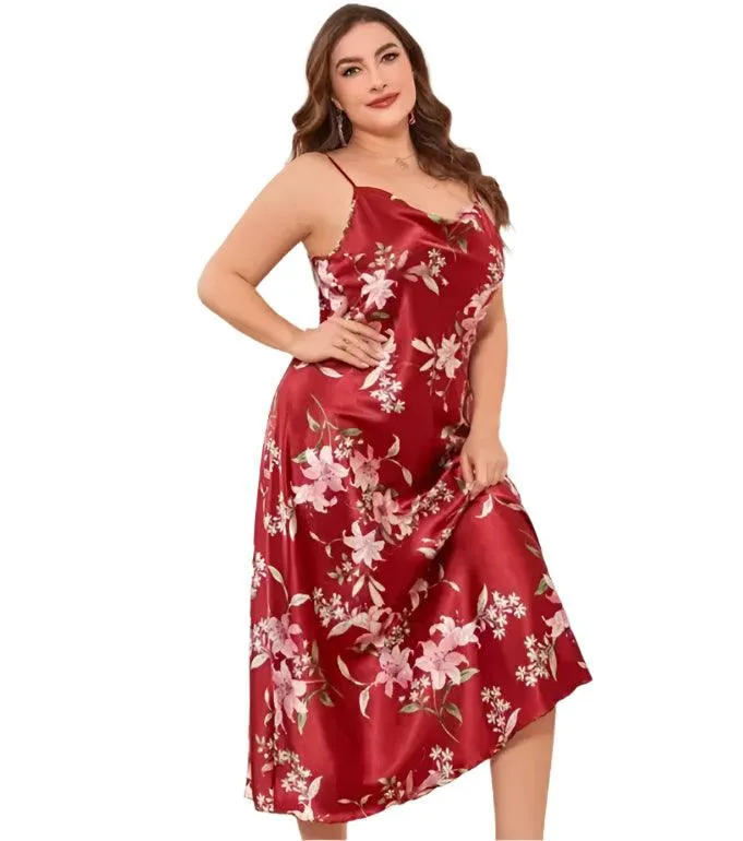 Plus Size Satin Nightgown – XL-5XL Silky Suspender Sleepwear for Women