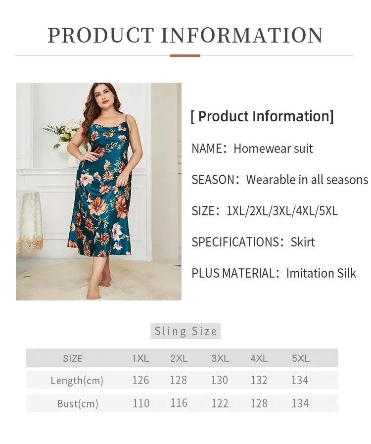 Plus Size Satin Nightgown – XL-5XL Silky Suspender Sleepwear for Women