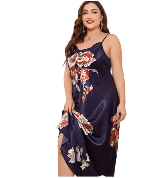 Plus Size Satin Nightgown – XL-5XL Silky Suspender Sleepwear for Women
